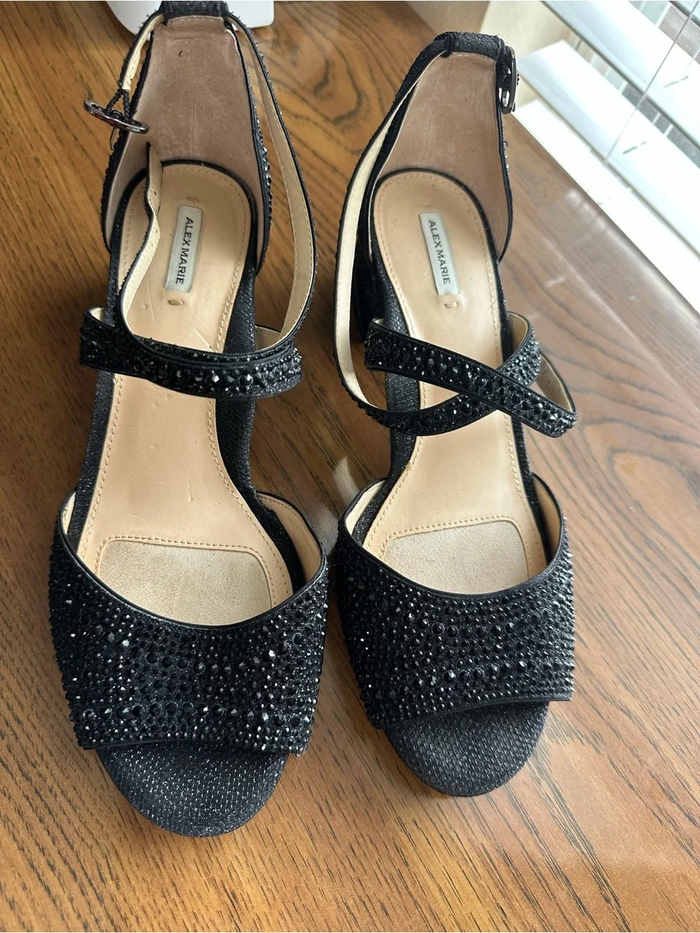 Alex Marie Black Crystal Block Heel Sandal